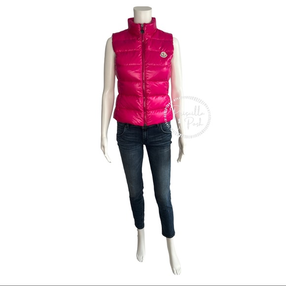 Moncler Bright Pink Puffer Vest Goose Down Padded Hot Pink - Picture 3 of 15